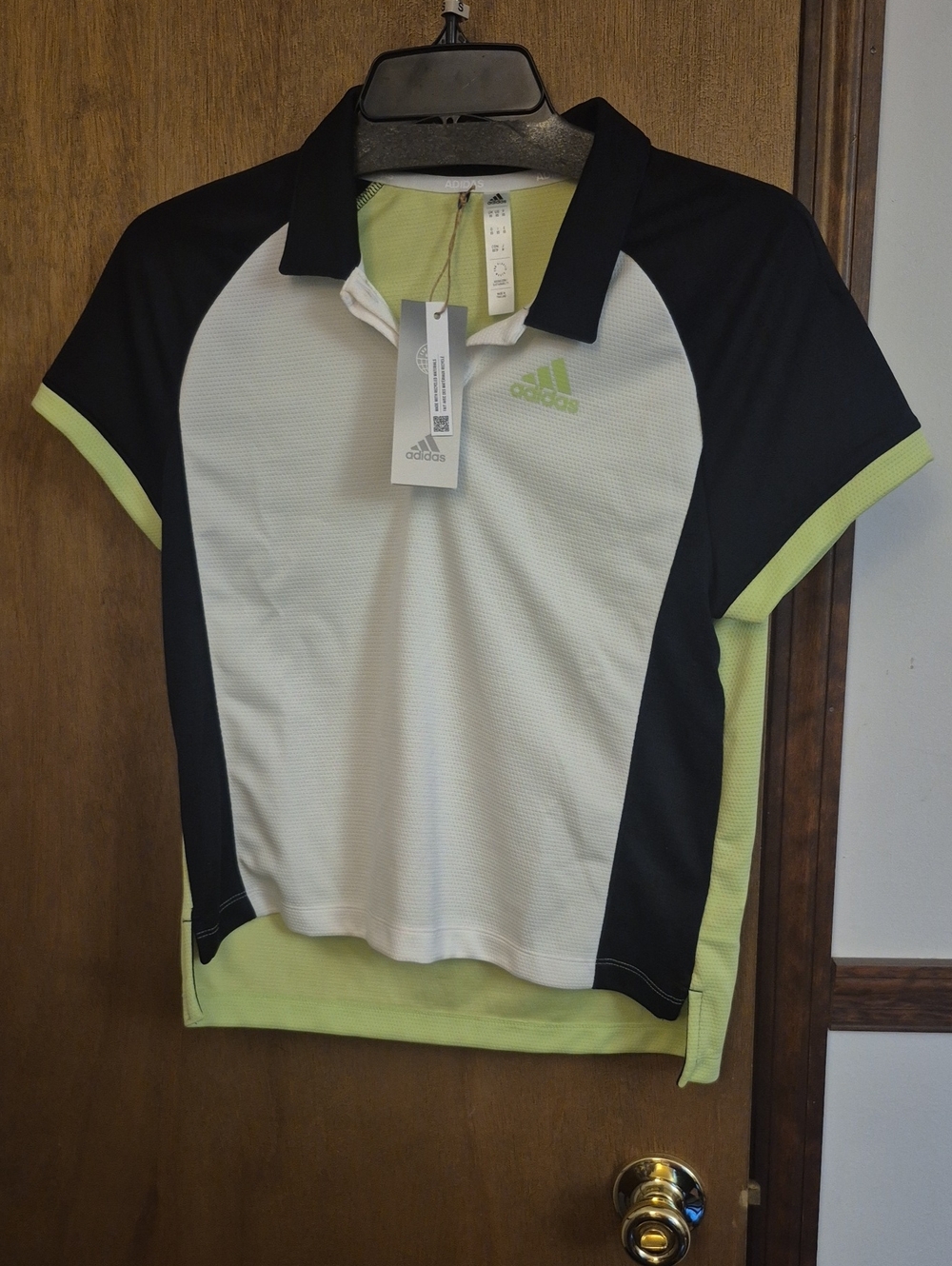 Adidas White, Black & Lime Polo Top